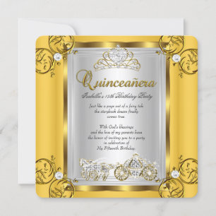 Invitation Quinze Ans Anniversaire de Contes de Fées Jaune Or