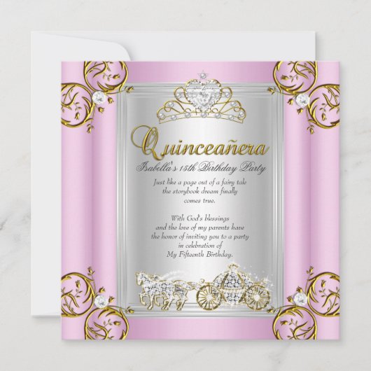 Invitation Quinze Ans Anniversaire Fée Rose (Devant)
