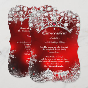 Invitation Quinze ans d'hiver enchanté en rouge et argent