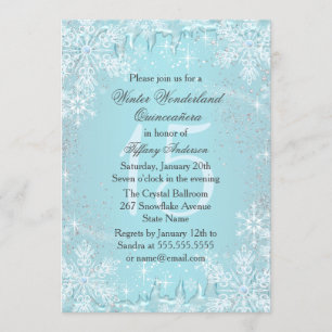 Invitation Quinze ans Fleur de Neige Bleue Hiver Merveilleux