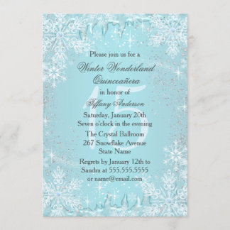 Invitation Quinze ans Fleur de Neige Bleue Hiver Merveilleux