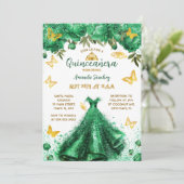 Invitation Quinze ans princesse vert floral (Debout devant)