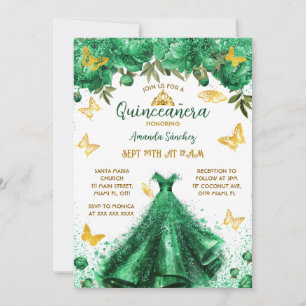 Invitation Quinze ans princesse vert floral