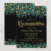 Invitation Quinze ans Teal Blue et Or (Devant / Derrière)