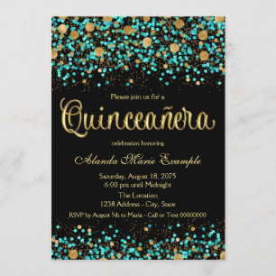 Invitation Quinze ans Teal Blue et Or