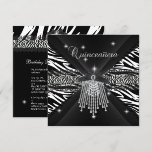 Invitation Quinze ans Zebra Quinceanera Blanc Noir Zèbre Dent