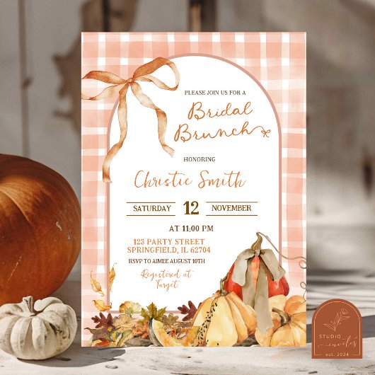 Invitation Quirk En vichy Plaid Bow Citrouille Bridal Brunch