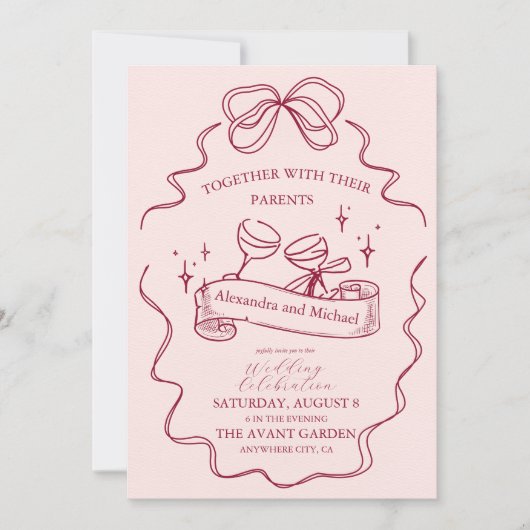 Invitation Quirky Bow Mariage manuscrit (Devant)