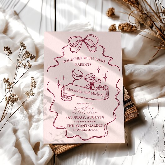 Invitation Quirky Bow Mariage manuscrit
