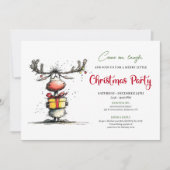 Invitation Quirky cartoon reindeer Christmas party invite (Devant)