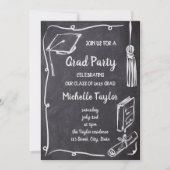 Invitation Quirky Chalkboard Unique Main Tirée Grad Party (Devant)