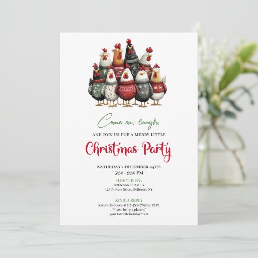 Invitation Quirky Chickens Funny Holiday Celebration Invite (Debout devant)