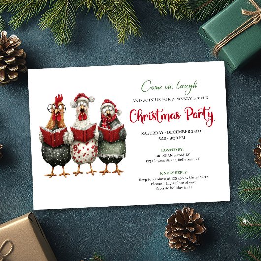 Invitation Quirky Chickens Modern Watercolor Holiday Invite
