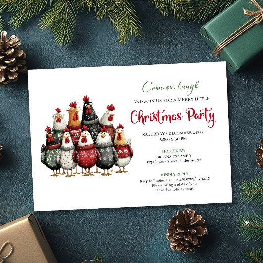 Invitation Quirky Chickens Watercolor Christmas Celebration 
