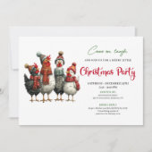 Invitation Quirky Chickens Watercolor Christmas Party Invites (Devant)