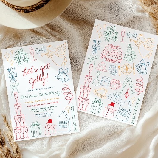 Invitation Quirky Colorful Christmas Cocktail Party Doodle