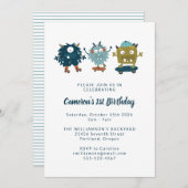 Invitation Quirky Cute Skateboard Monsters 1er anniversaire f (Devant / Derrière)