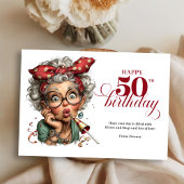 Invitation Quirky Funny Lady 50th Birthday Humor Cartoon Card