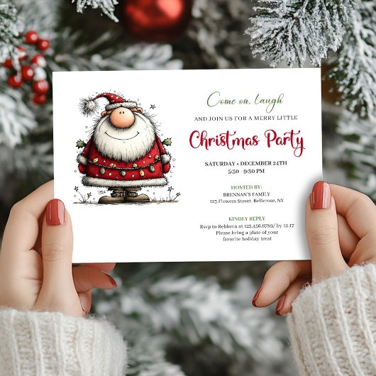 Invitation Quirky Hand Drawn Santa Holiday Celebration Card