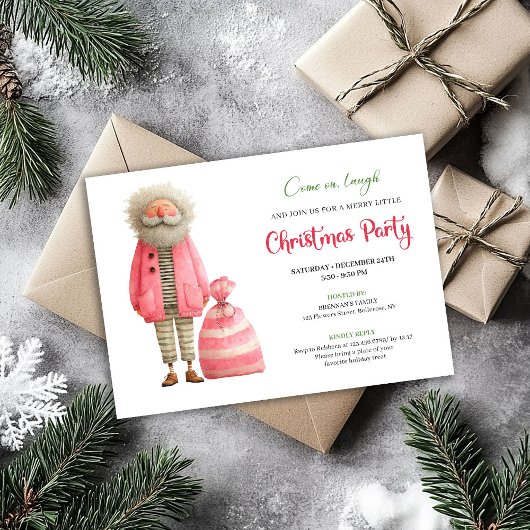Invitation Quirky pink santa minimalist Christmas party