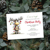 Invitation Quirky red green reindeer Christmas party invite