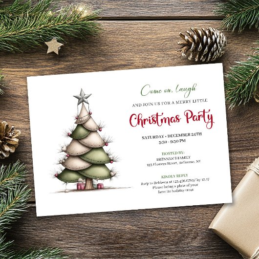 Invitation Quirky red green tree minimalist Christmas card