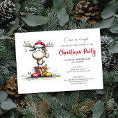 Invitation Quirky Reindeer Festive Red Green Party Invite