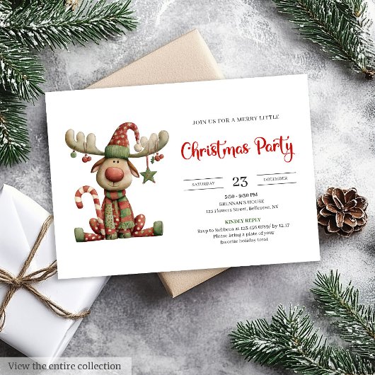 Invitation Quirky Reindeer Festive Watercolor Party Invites