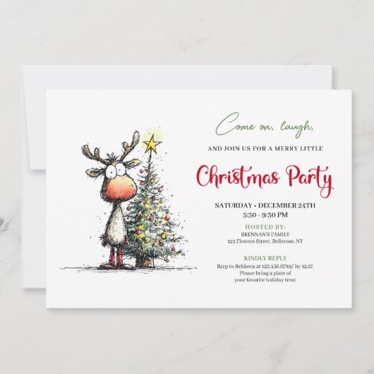 Invitation Quirky Reindeer Minimalist Holiday Party Invite (Devant)