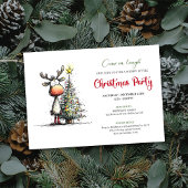 Invitation Quirky Reindeer Minimalist Holiday Party Invite