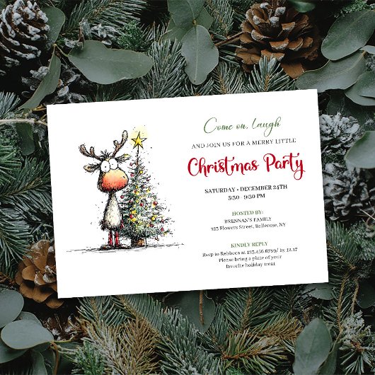 Invitation Quirky Reindeer Minimalist Holiday Party Invite