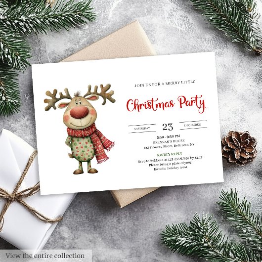Invitation Quirky Reindeer Modern Red Green Celebration