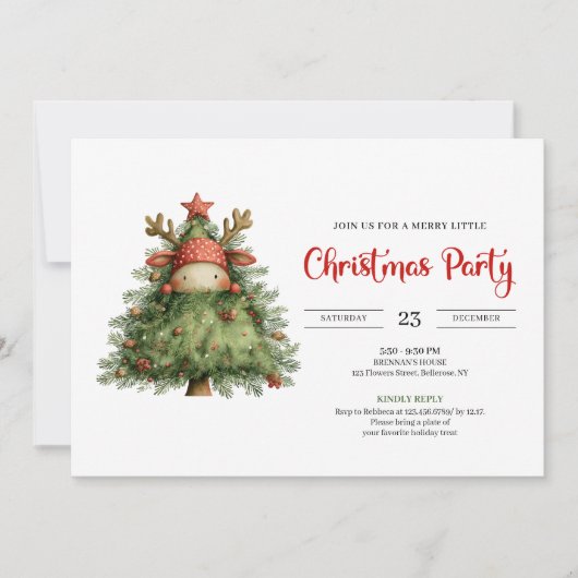 Invitation Quirky Reindeer trendy red green Christmas invite (Devant)