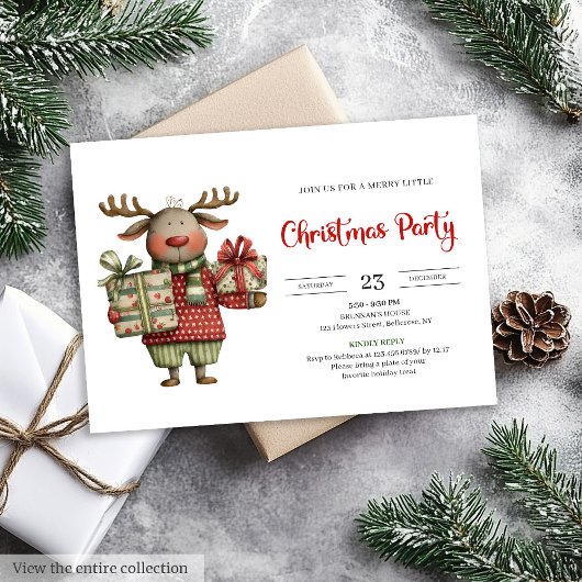 Invitation Quirky Reindeer watercolor festive holiday invite