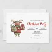Invitation Quirky Reindeer watercolor festive holiday invite (Devant)