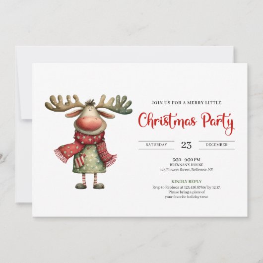 Invitation Quirky Reindeer Watercolor Kids Celebration Invite (Devant)