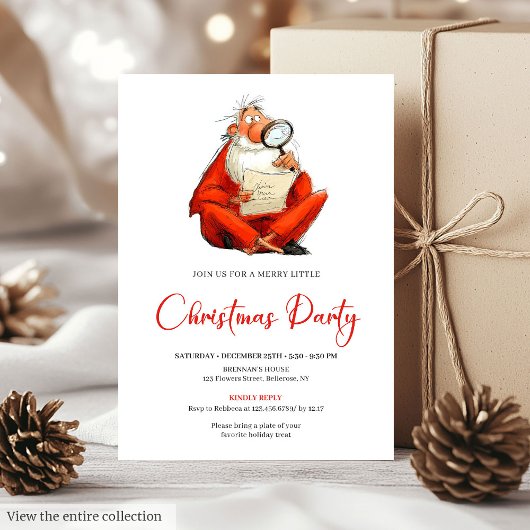 Invitation Quirky Santa Claus Watercolor Holiday Party Invite