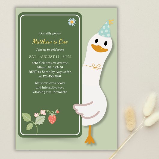 Invitation Quirky Silly Goose Kids 1ère fête d'anniversaire