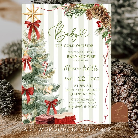 Invitation Quirky Stripes Christmas Baby Shower