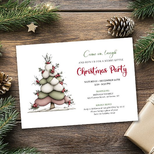 Invitation Quirky tree red green holiday party printable card