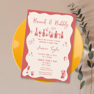 Invitation Quirky unique main tiré nuptiale Brunch et Bubbly