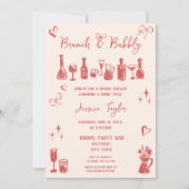 Invitation Quirky unique main tiré nuptiale Brunch et Bubbly (Devant)