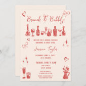 Invitation Quirky unique main tiré nuptiale Brunch et Bubbly (Devant / Derrière)