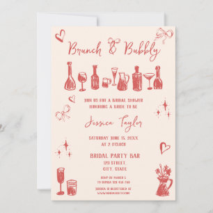 Invitation Quirky unique main tiré nuptiale Brunch et Bubbly