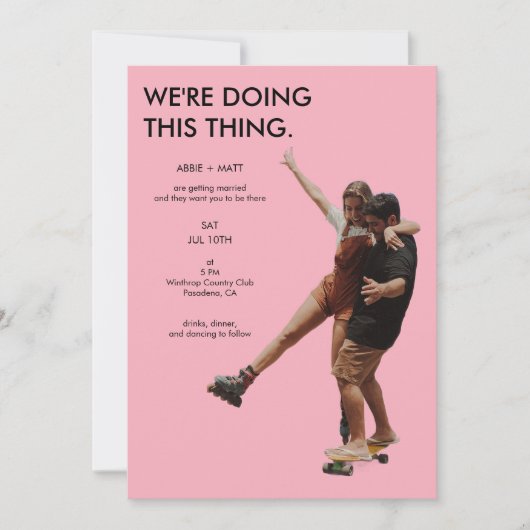Invitation Quirky Unique Modern Minimalist Pink Photo Wedding (Devant)