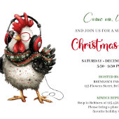 Invitation Quirky Watercolor Chickens Red Green Christmas