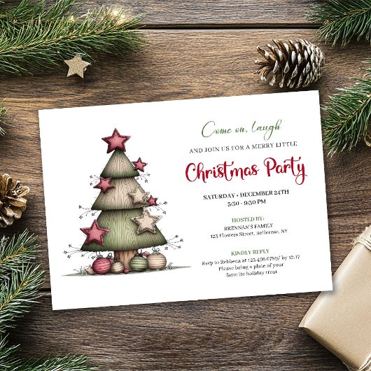 Invitation Quirky Watercolor Christmas Tree Festive Invite