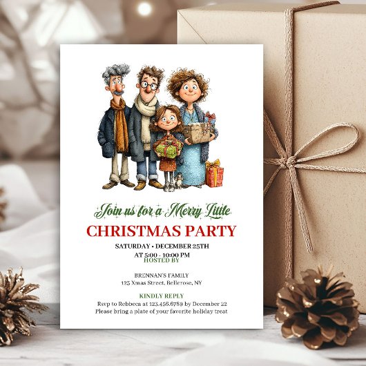Invitation Quirky Watercolor Family Holiday Celebration Card