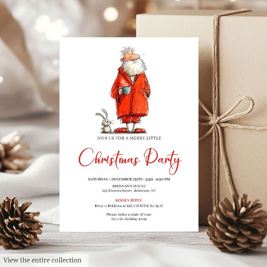 Invitation Quirky Watercolor Santa Claus Holiday Party Invite