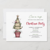 Invitation Quirky watercolor tree chic Christmas celebration (Devant)